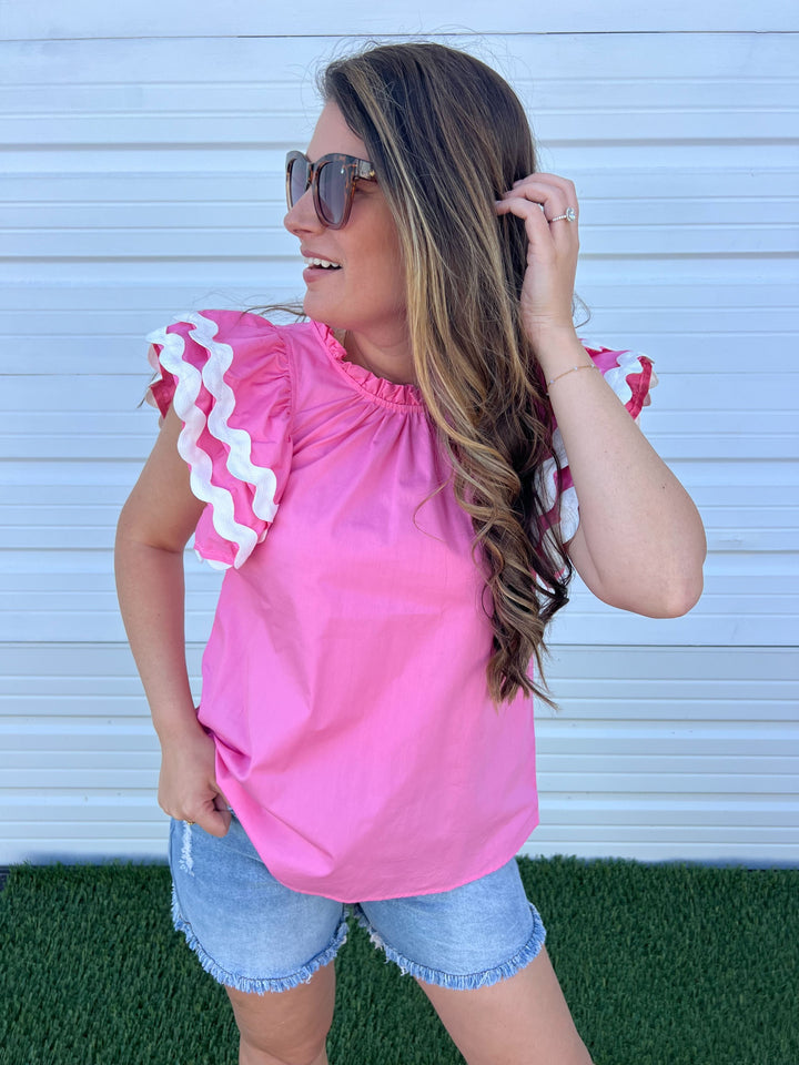 Angie Ric-Rac Top - Pink by Mud Pie