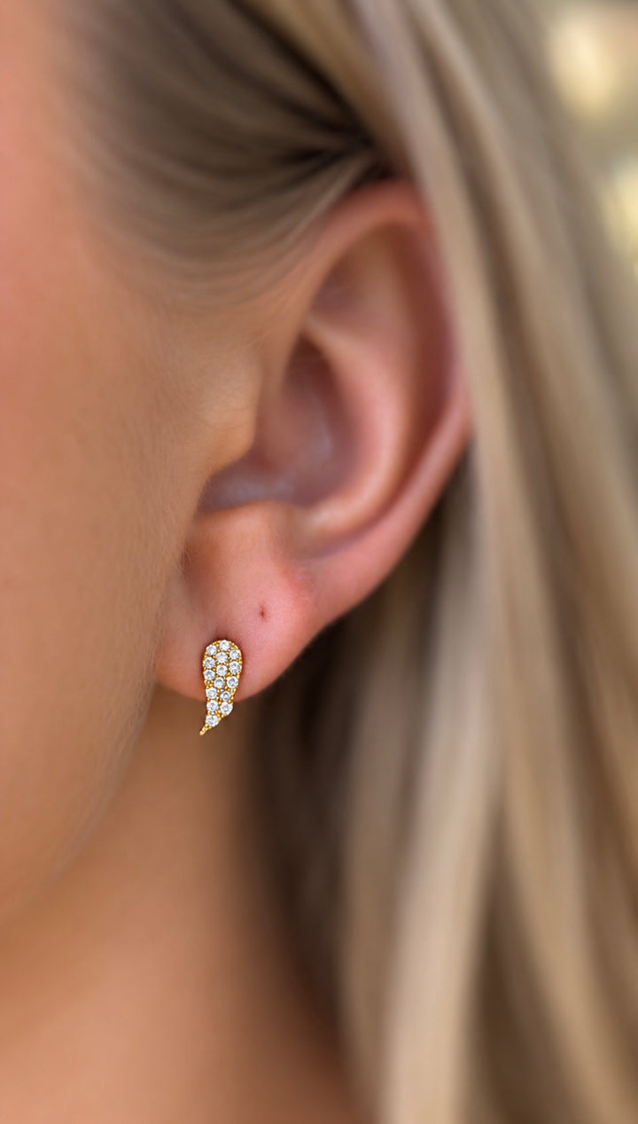 Cubic Zirconia Angel Wings Stud Earrings - Gold