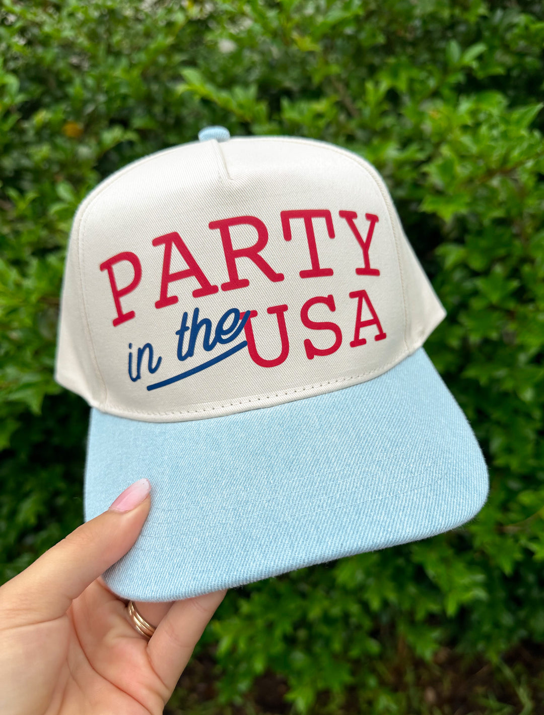 'Party in the USA' Denim Trucker Hat by Southern Bliss