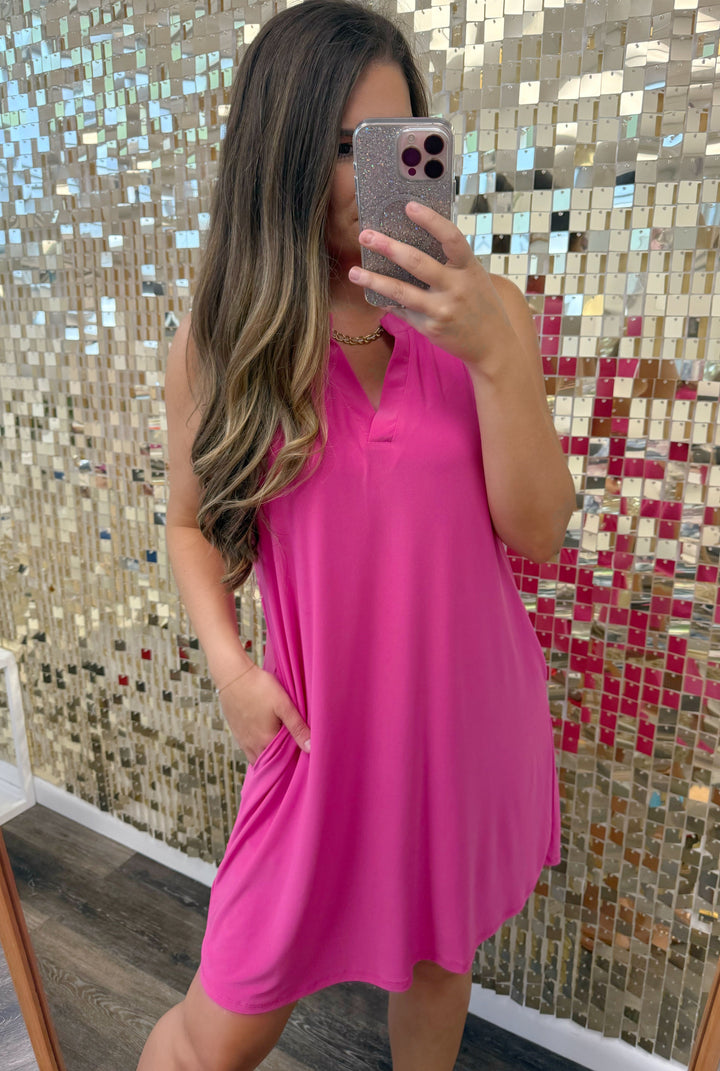 Lizzy Tank Dress in Hot Pink