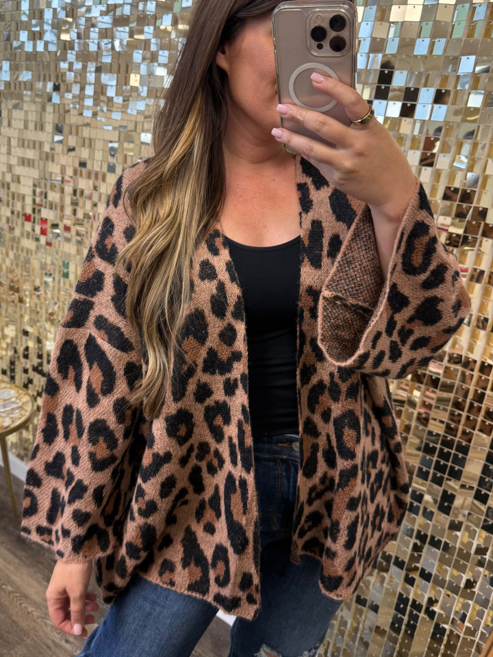 Leopard Drop Shoulder Cardigan by POL - Tan & Mocha
