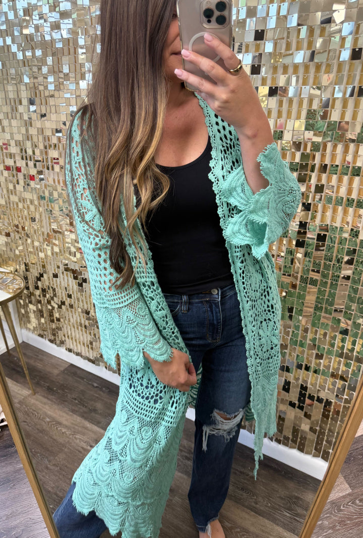 Crochet Lace Duster by POL - Aqua