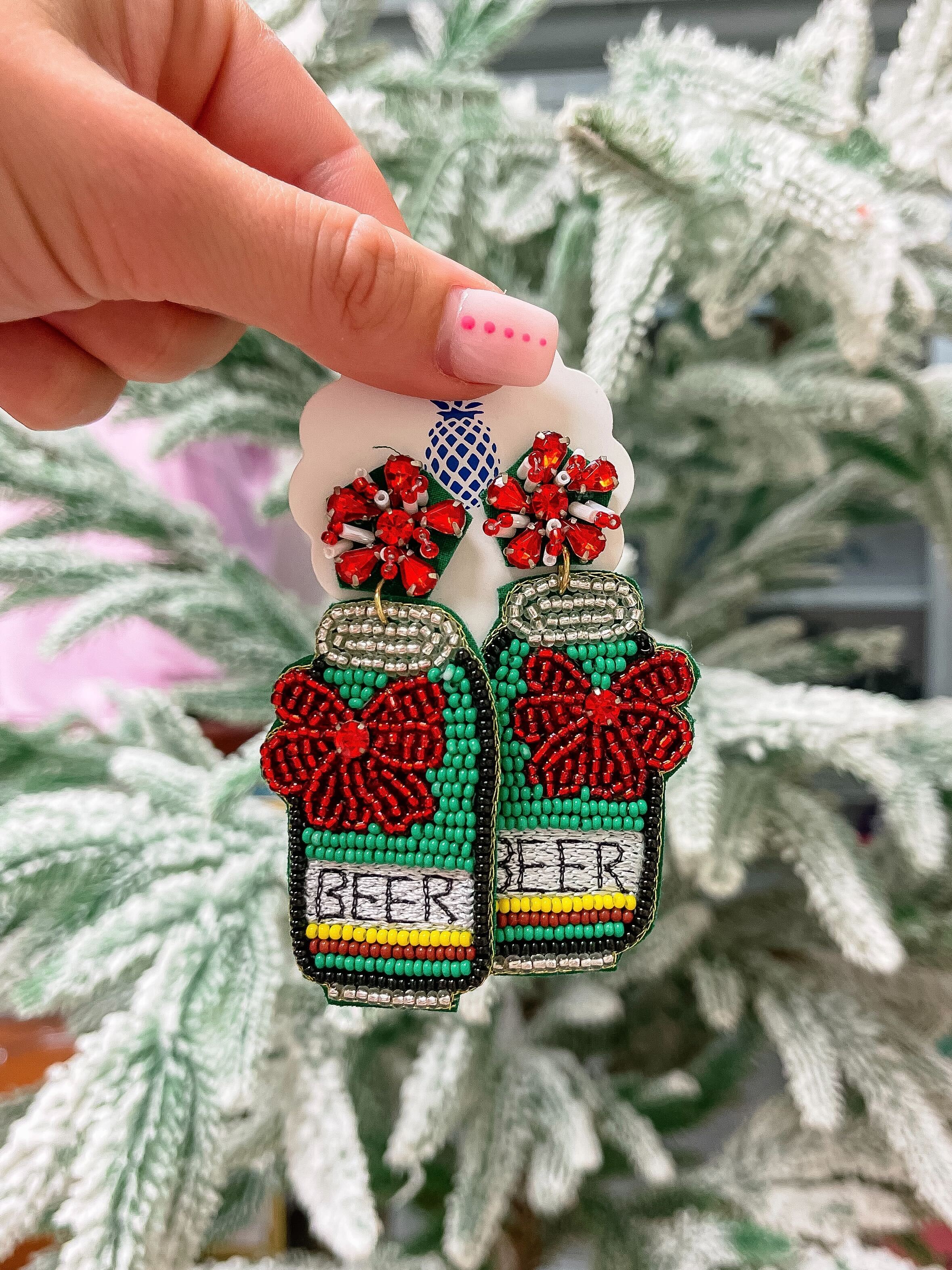 Christmas Beer Beaded Dangle Earrings