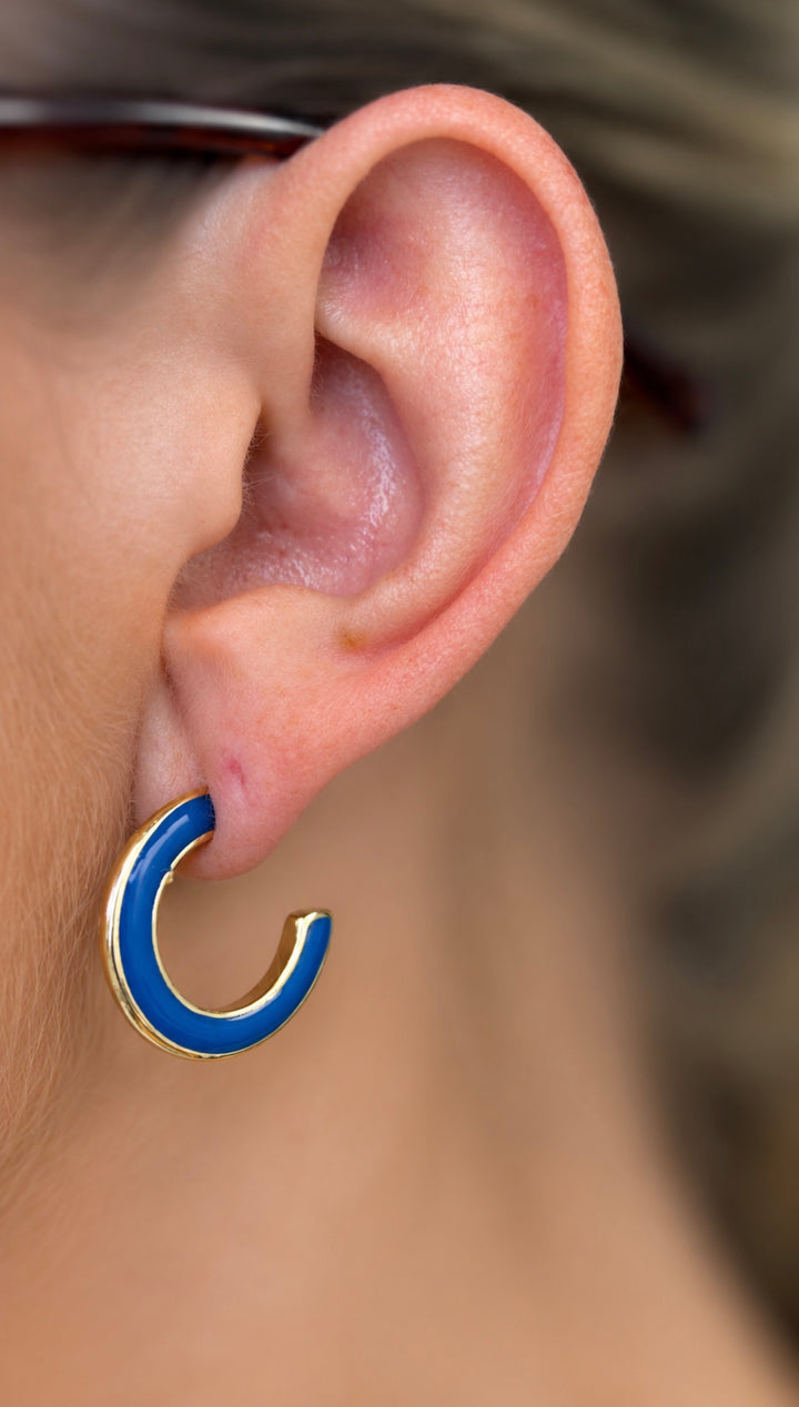 Simple Enamel Flower Earrings Set - Blue