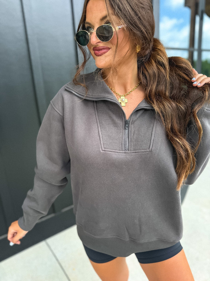 Fleece Out Quarter Zip in Smoked Charcoal by BIRDIE (Ships in 3-4 Weeks)