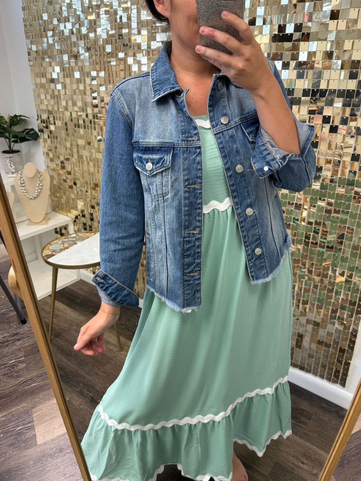 Ripple Effect Spaghetti Strap Dress in Sage