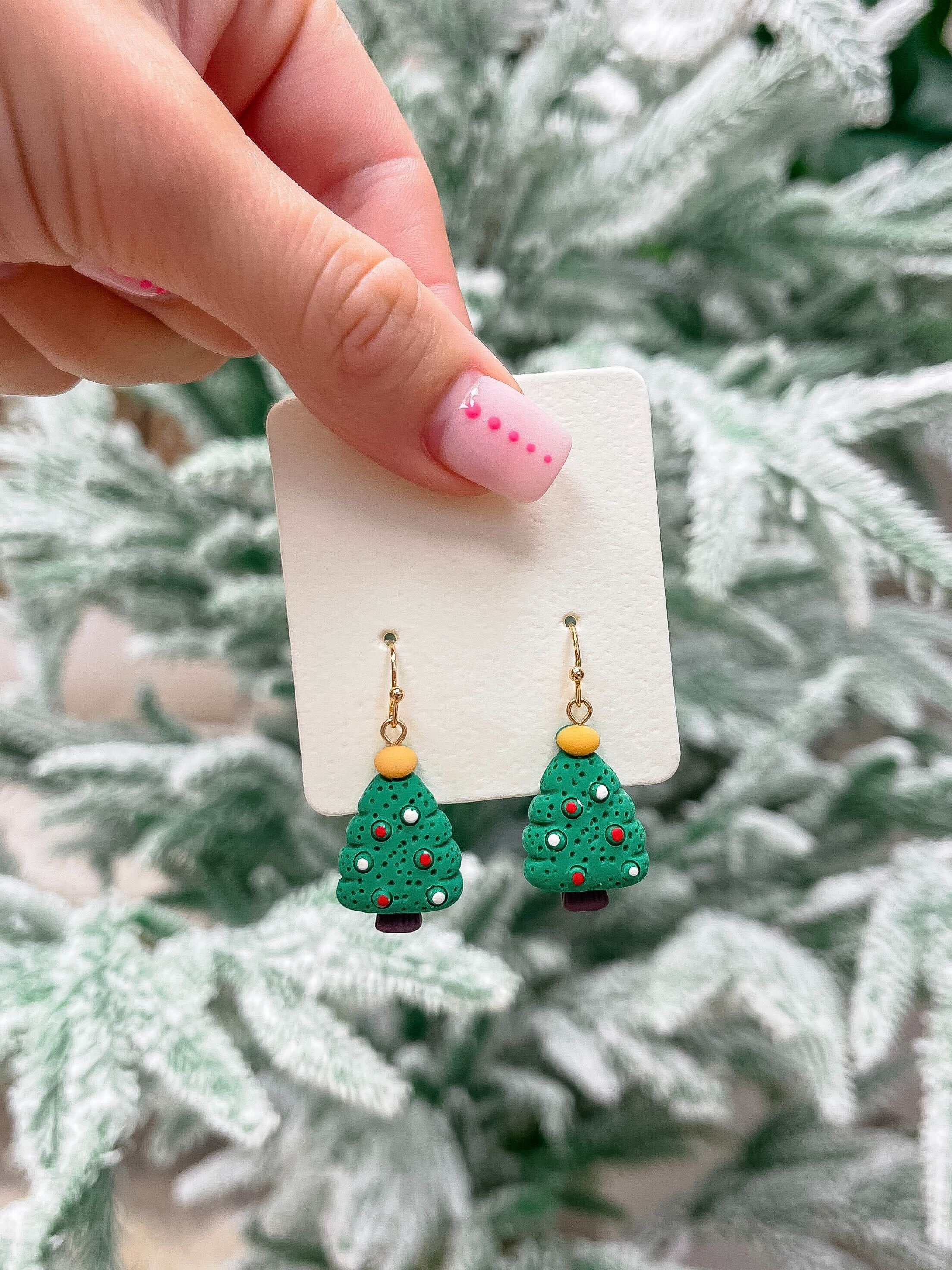 Christmas Tree Clay Dangle Earrings