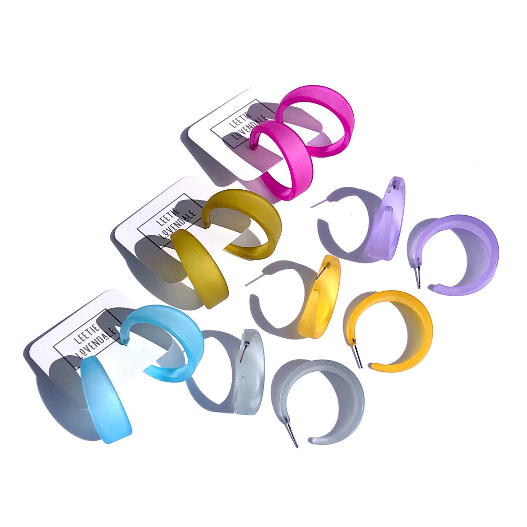 multi color hoop earrings made with vintage lucite