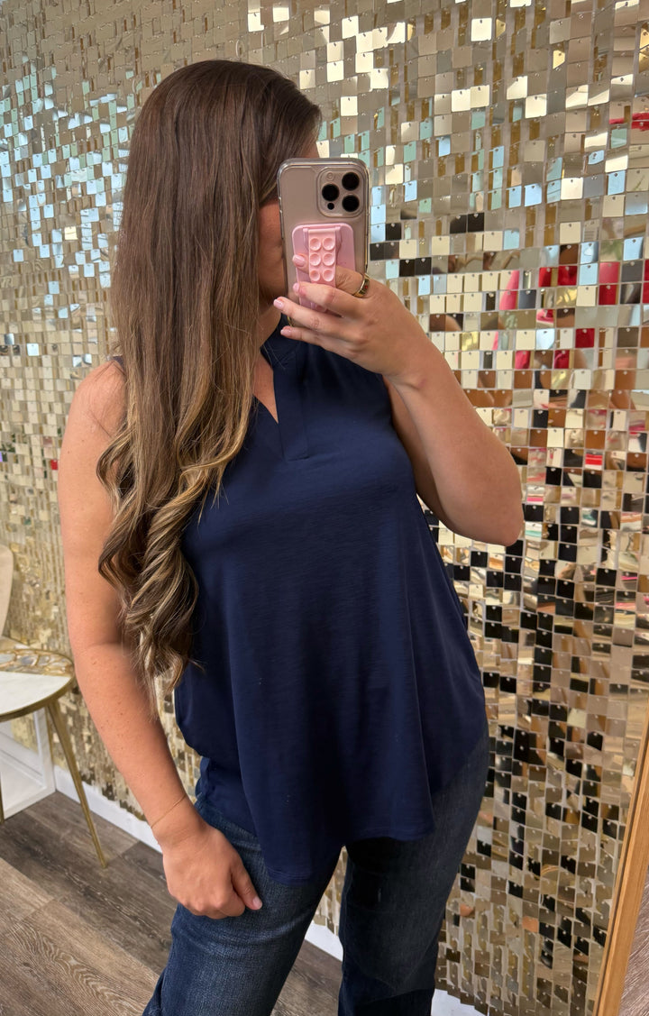 Lizzy Solid A-Line Tank - Navy