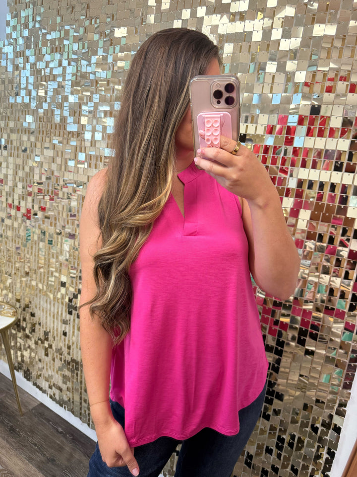Lizzy Solid A-Line Tank - Pop Pink