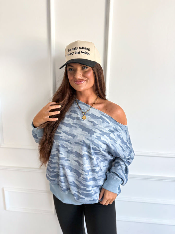 Off Shoulder Slouchy Pullover in Arctic Drift by Birdie (Ships in October)