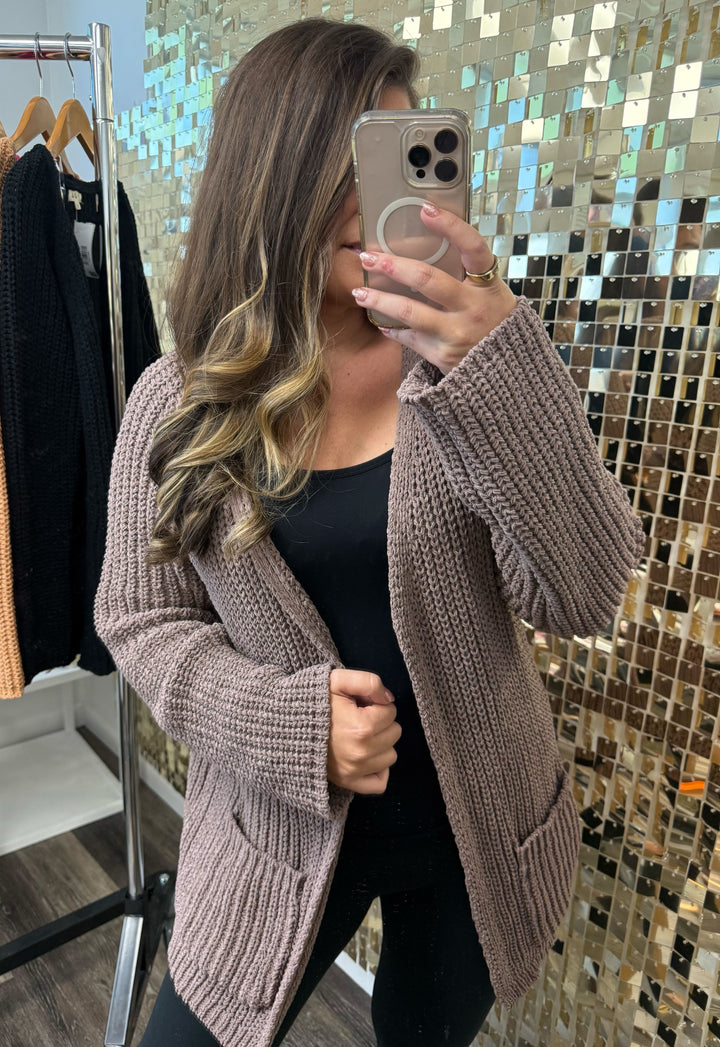 Relaxed Open Front Pocket Cardigan by POL - Mocha
