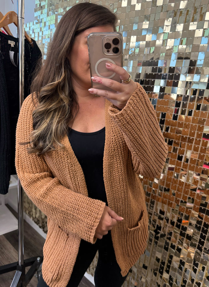 Relaxed Open Front Pocket Cardigan by POL - Burnt Topaz