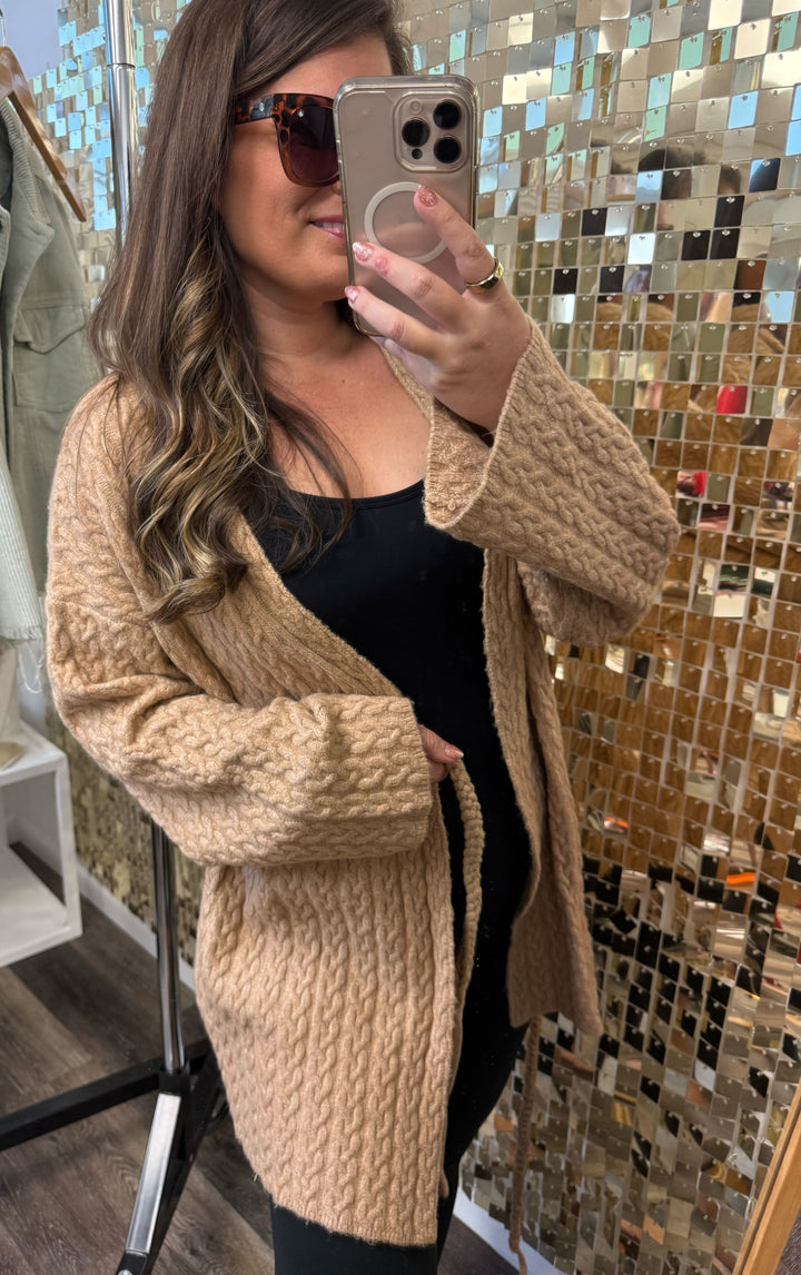 Wide Sleeve Knit Drawstring Cardigan - Latte by POL