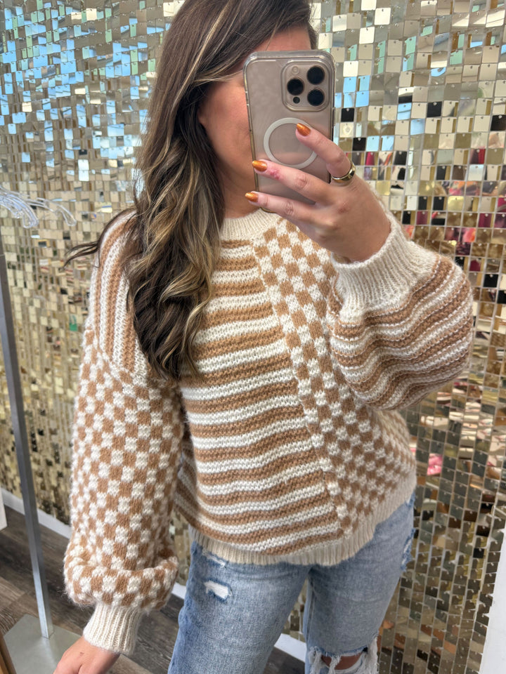 Pattern Play Oversized Pullover in Taupe