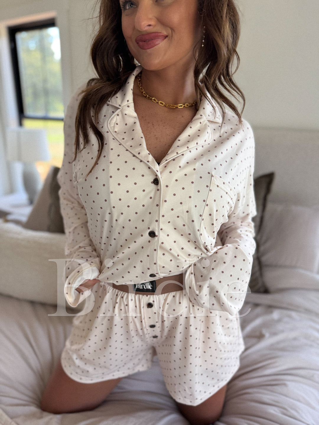 Butter Bliss Lounge Set in Vanilla Latte Dot (SOLD AS SET) by BIRDIE (Ships in 3-4 Weeks)