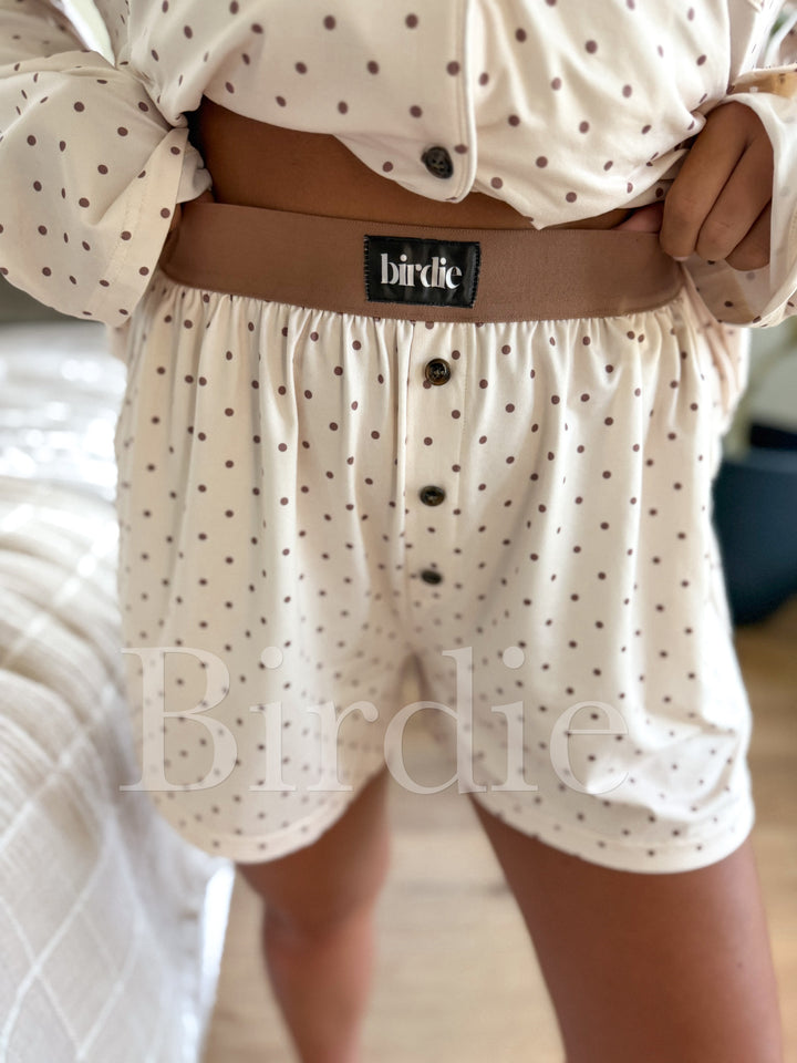 Butter Bliss Lounge Set in Vanilla Latte Dot (SOLD AS SET) by BIRDIE (Ships in 3-4 Weeks)