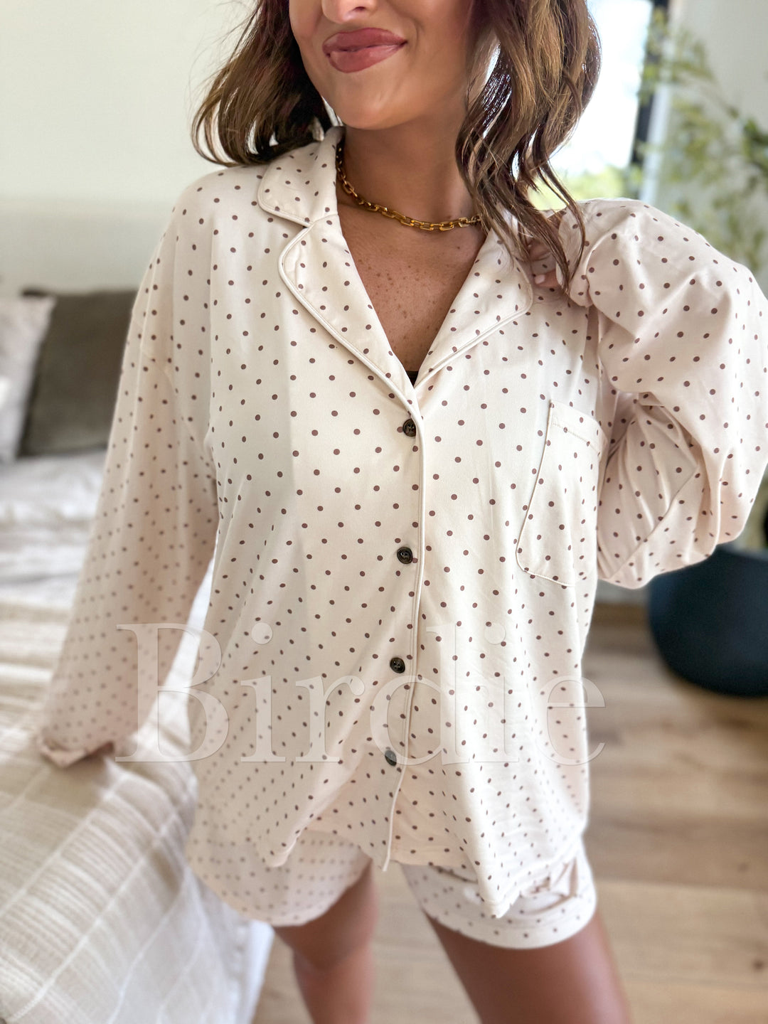 Butter Bliss Lounge Set in Vanilla Latte Dot (SOLD AS SET) by BIRDIE (Ships in 3-4 Weeks)