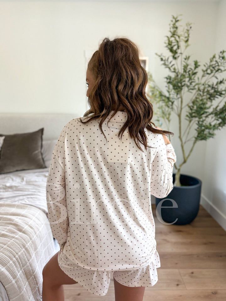Butter Bliss Lounge Set in Vanilla Latte Dot (SOLD AS SET) by BIRDIE (Ships in 3-4 Weeks)
