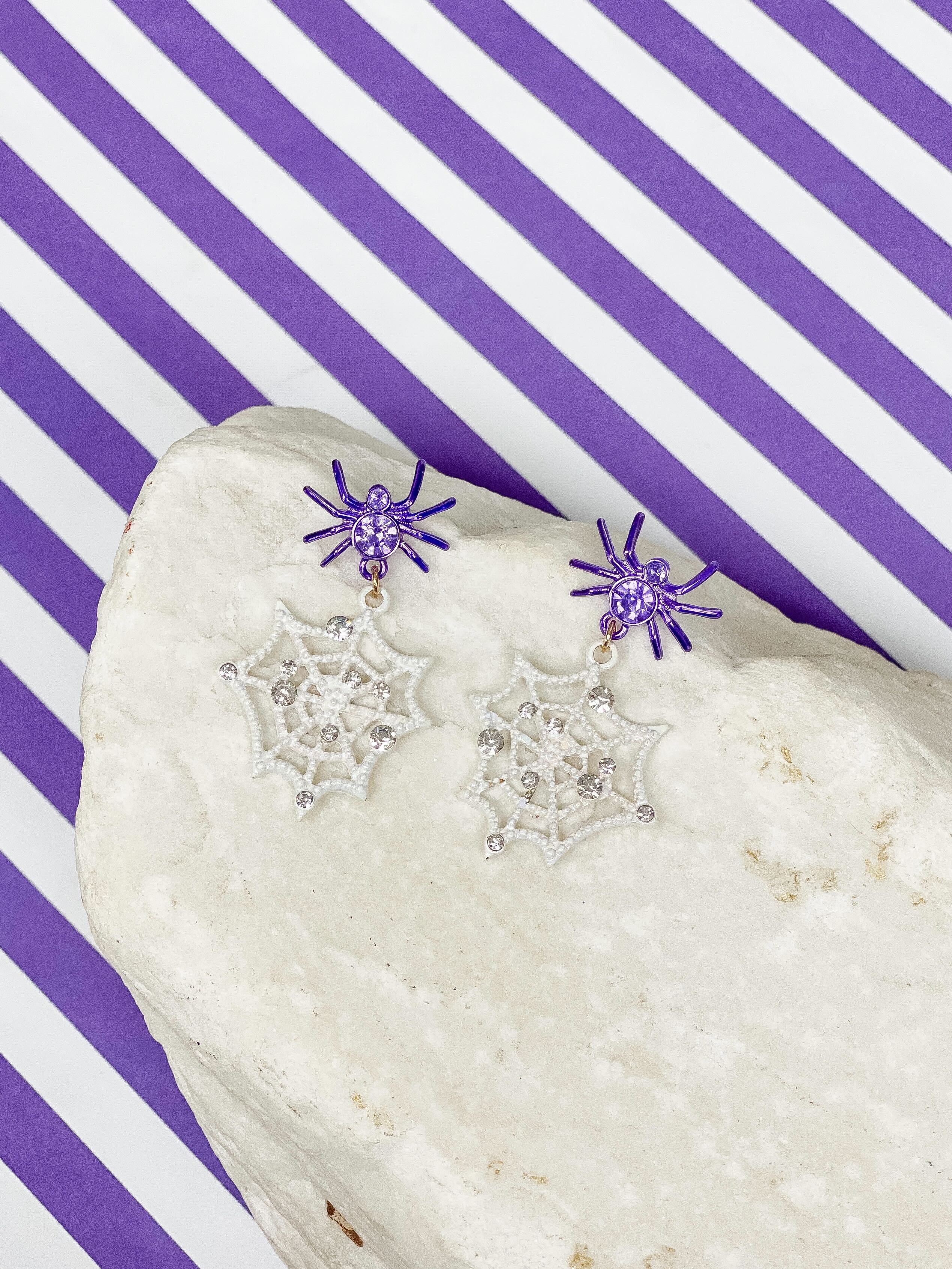 Purple Spider Cobweb Dangle Earrings