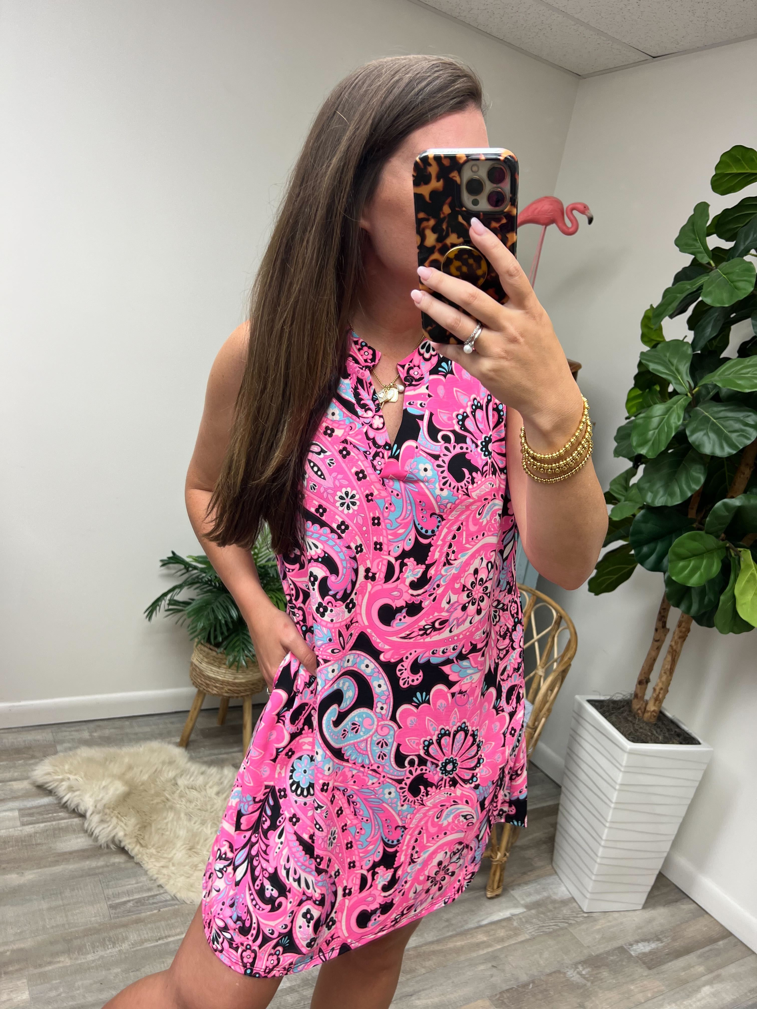 Lizzy Tank Dress in Pink and Black Paisley