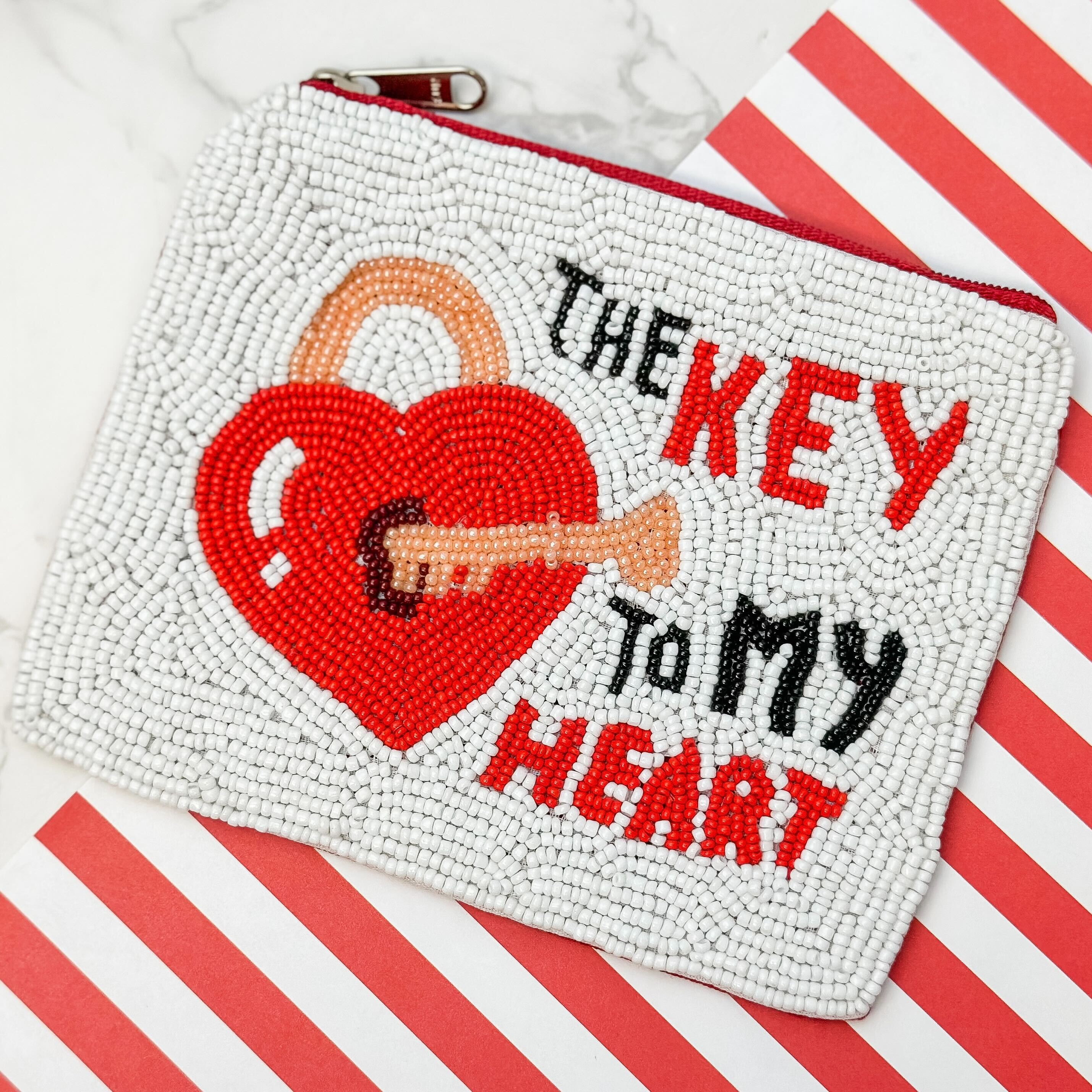 'The Key to My Heart' Beaded Zip Pouch