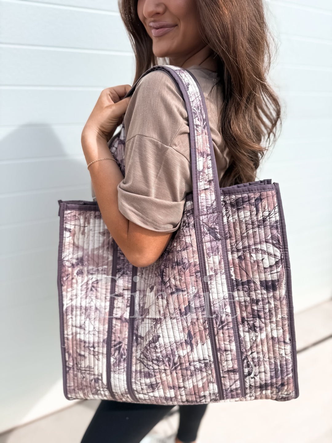 BIRDIE  Quilted Tote Bag in Dark Camo by Birdie (SEPT ARRAY: Ships in 3-4 Weeks)