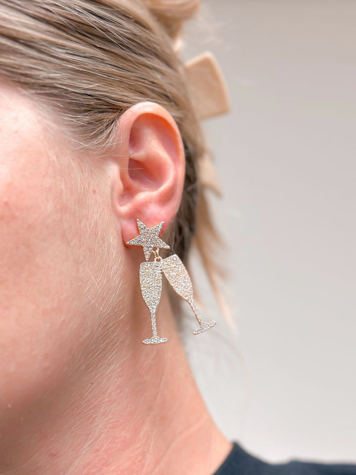 Cheers Rhinestone Dangle Earrings - Gold