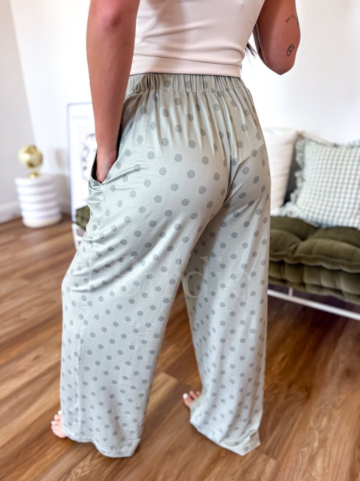 Stretchy Lounge Pants 2.0 in Pistachio Dot by Birdie (Ships in 2-3 Weeks)
