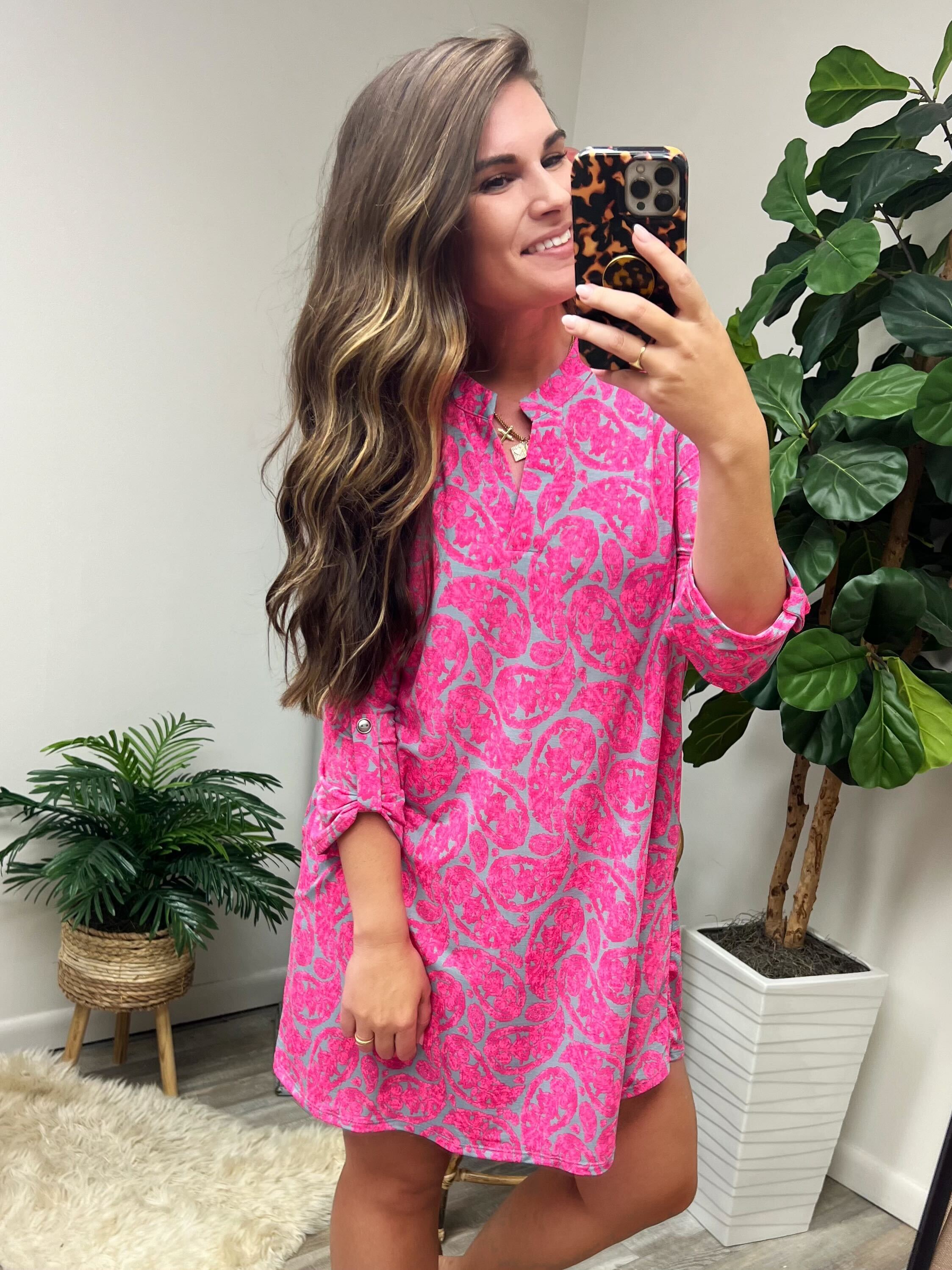 Lizzy Dress in Grey and Pink Paisley