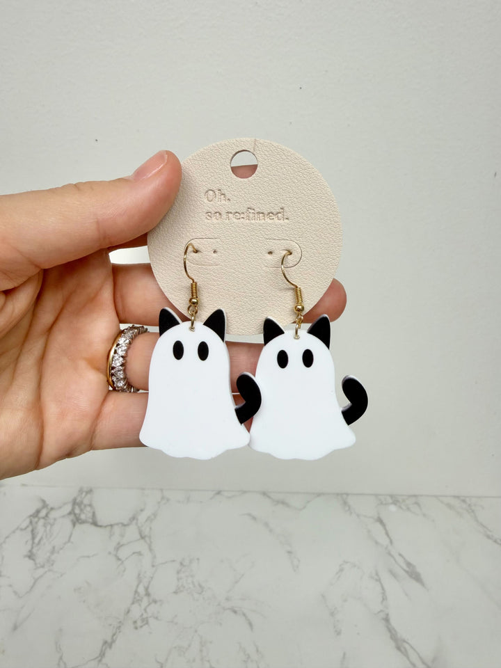 Cat Ghost Halloween Dangle Earrings