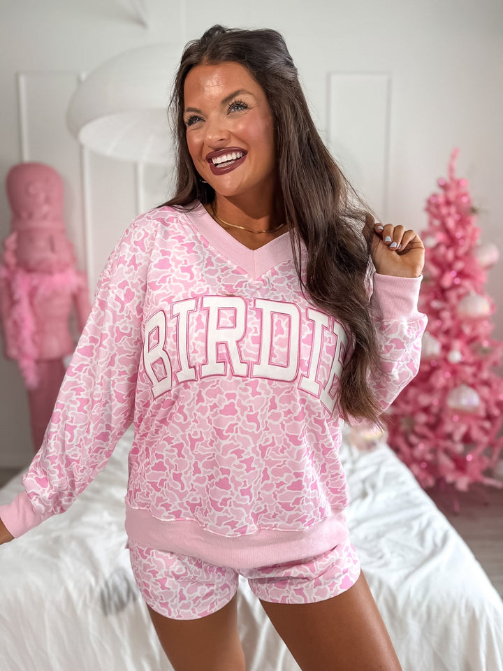 V Neck Oversized Sweatshirt in Sugar Bloom Duck Camo by BIRDIE (Ships in 3-4 Weeks)