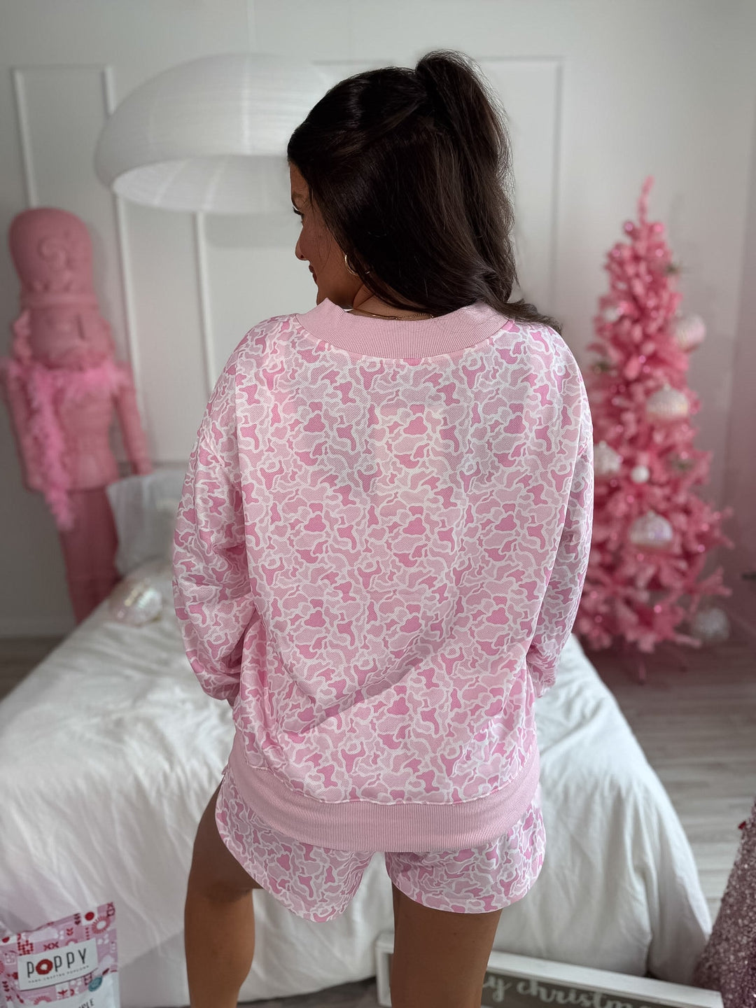 V Neck Oversized Sweatshirt in Sugar Bloom Duck Camo by BIRDIE (Ships in 3-4 Weeks)