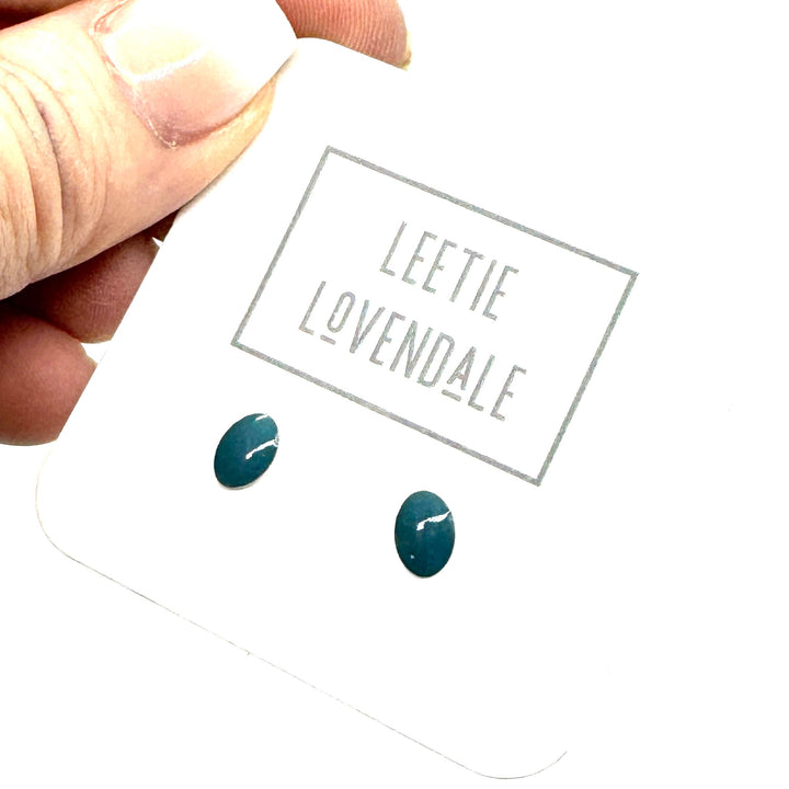 Peacock Blue Oval Studs - Little Deadstock Vintage Enamel Stud Earrings by Leetie Lovendale (Preorder: Ships in 2-3 Weeks)