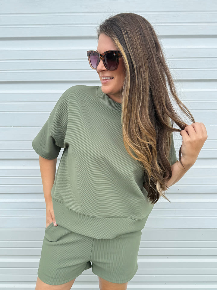 Slow Sunday Ribbed Knit Set in Light Olive