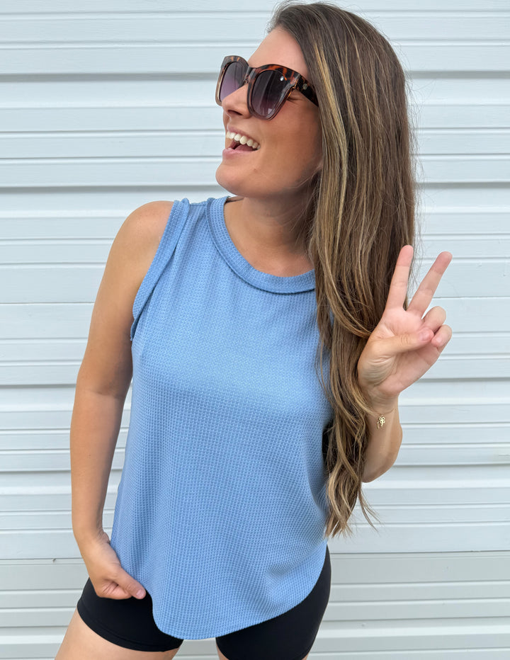 Thread Theory Round Neck Tank in Denim Blue