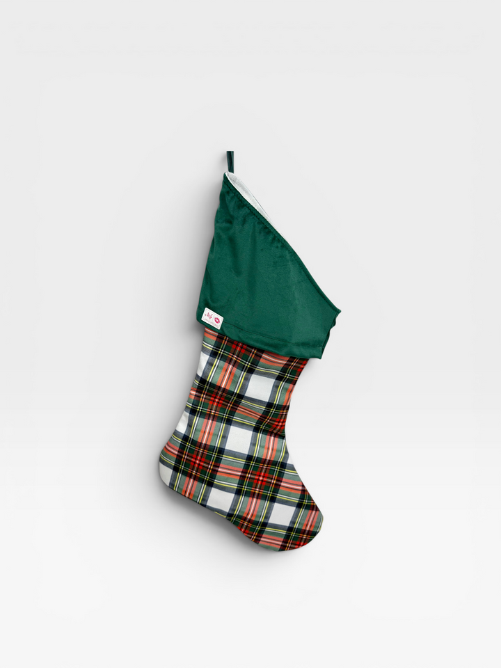 Naughty List White Plaid - Stocking by Makeup Junkie (Ready to Ship)