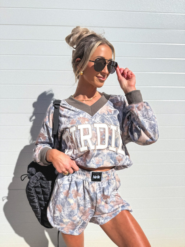 V Neck Oversized Sweatshirt in Timber Haze Camo by BIRDIE (Ships in 3-4 Weeks)