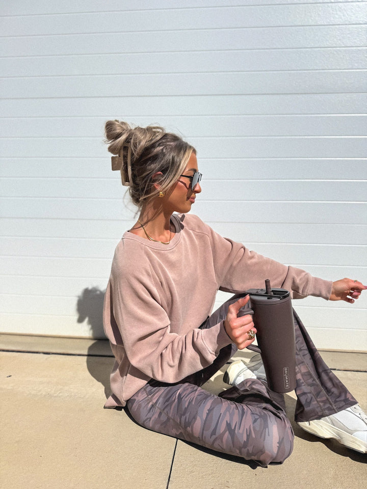 Ash Wash Raw Hem Cozy Pullover in Toasted Almond by BIRDIE (Ships in 3-4 Weeks)