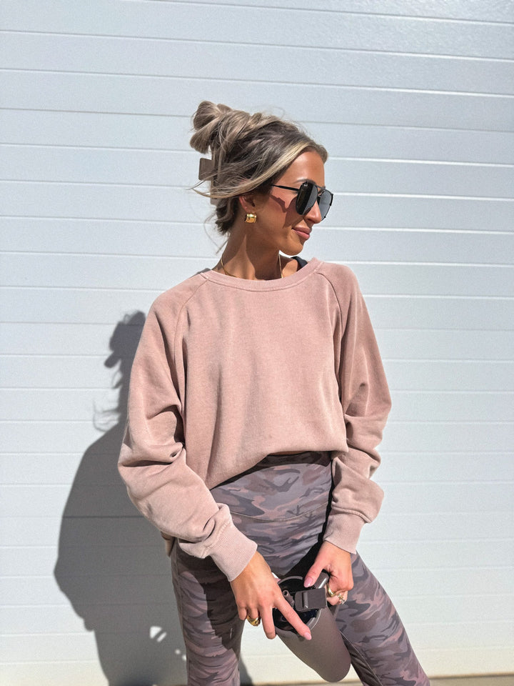Ash Wash Raw Hem Cozy Pullover in Toasted Almond by BIRDIE (Ships in 3-4 Weeks)