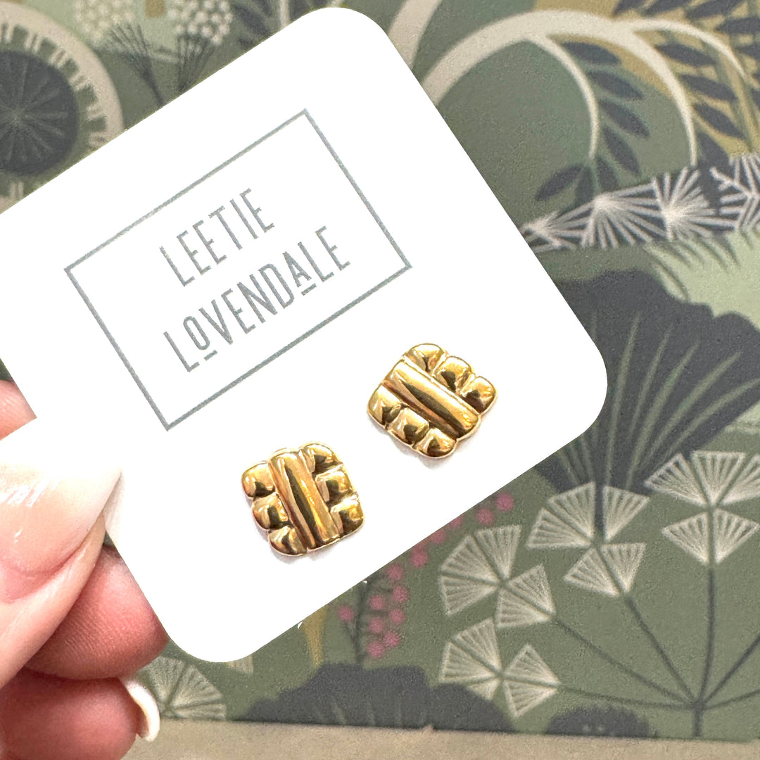 Rich Lady Geometry - Deadstock Gold Stud Earrings by Lettie Lovendale (Ships in 2-3 Weeks)