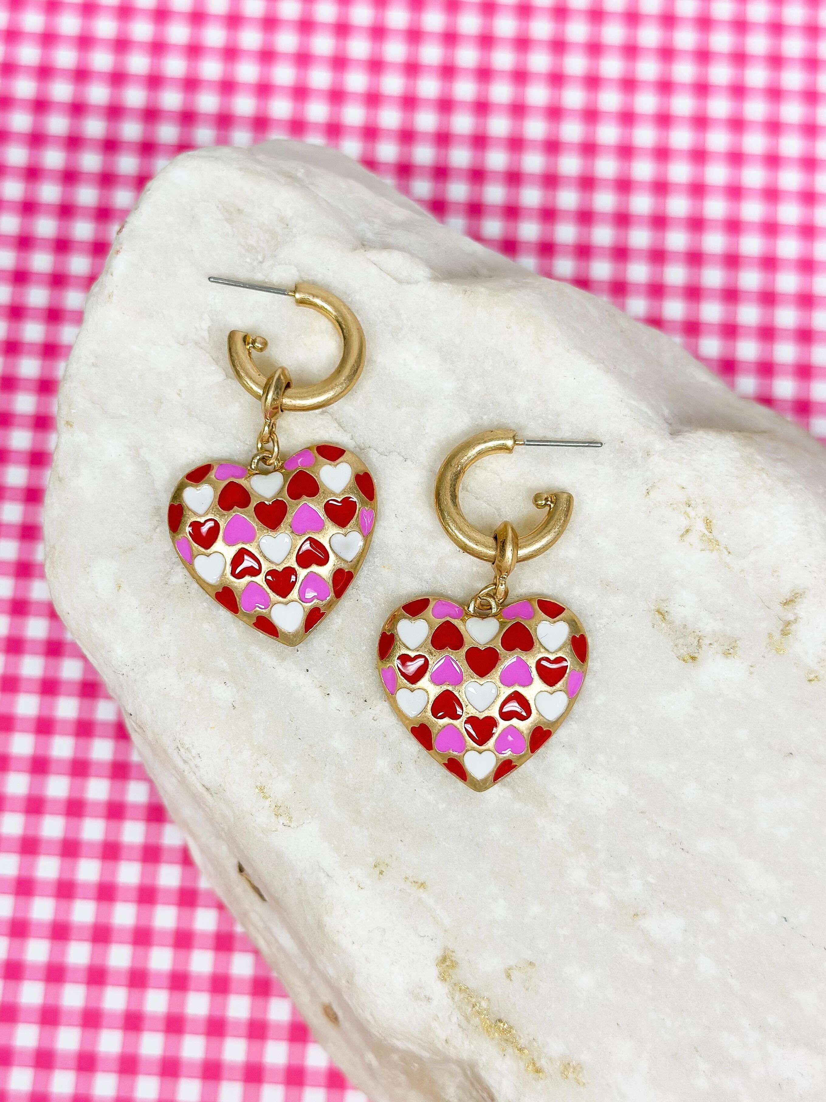 Valentine's Heart Drop Hoop Earrings