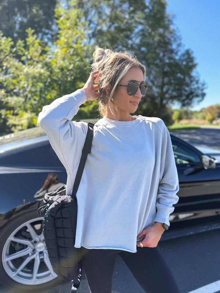 Ash Wash Raw Hem Cozy Pullover in Silver Mist by BIRDIE (Ships in 3-4 Weeks)