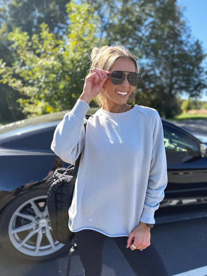 Ash Wash Raw Hem Cozy Pullover in Silver Mist by BIRDIE (Ships in 3-4 Weeks)