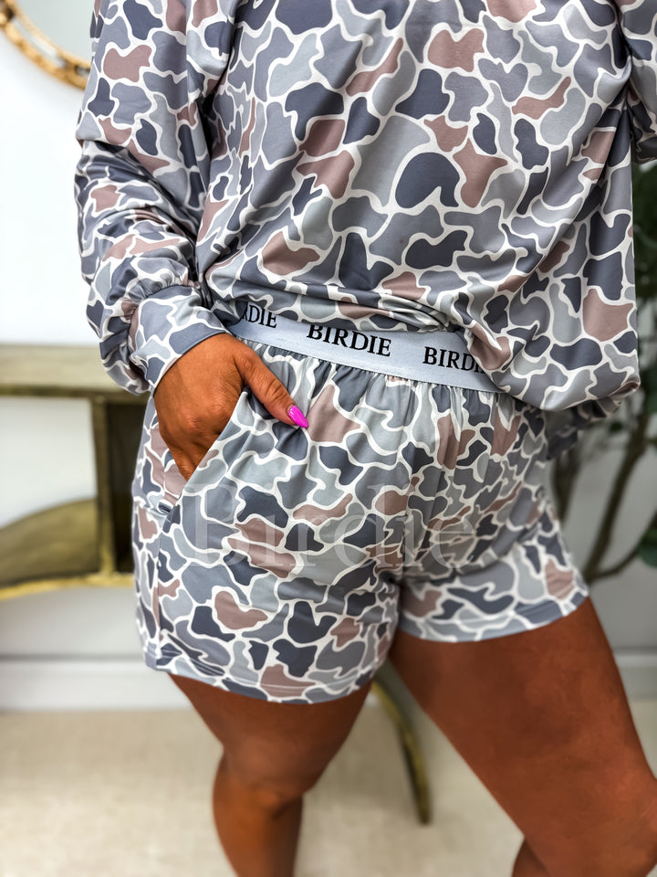 BIRDIE Gray Duck Camo Two Piece Long Sleeve Boxer Set (SOLD AS SET) by Birdie (SEPT ARRAY: Ships in 3-4 Weeks)
