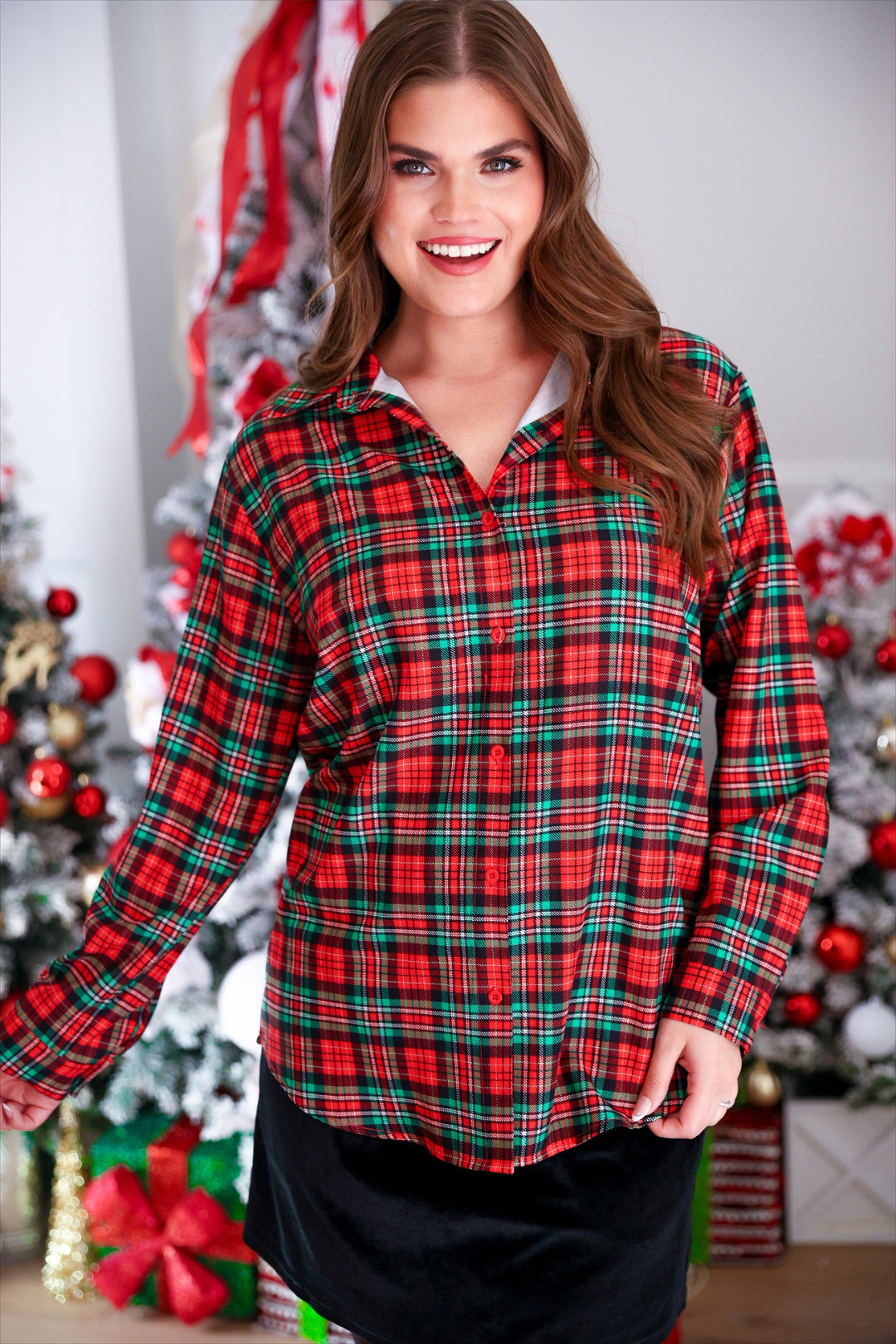 Nina Button Up Tunic- Christmas Plaid by Jess Lea (PREORDER: Ships in October)