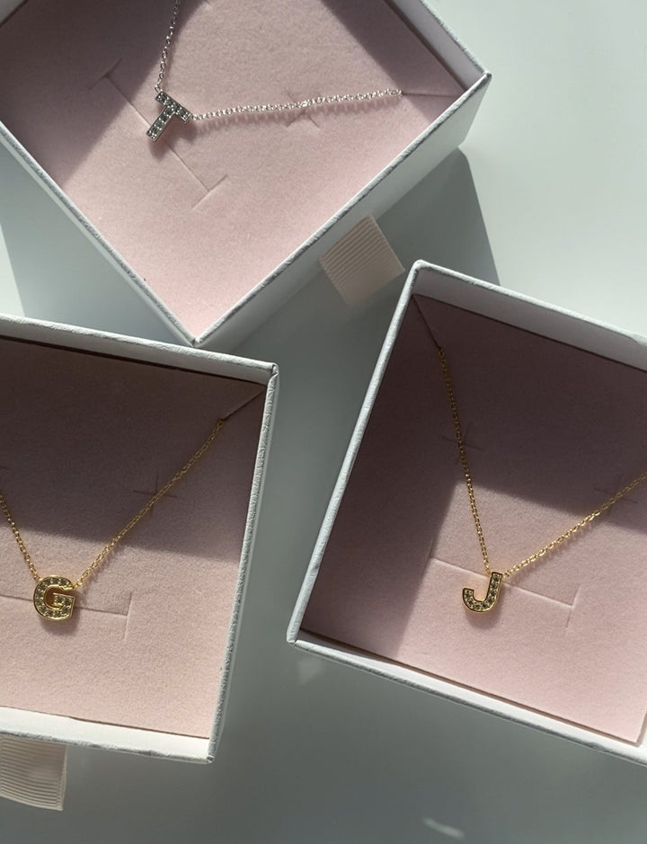 Custom Impression Initial Necklace - Water Resistant & Pave Crystal by the Sis Kiss (Ships in 4 Weeks)