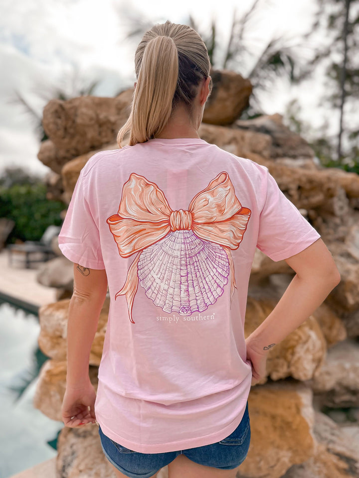 JAN MARKET: Seashell & Bow Mineral Wash Short Sleeve Tee by Simply Southern (Ships Mid February)
