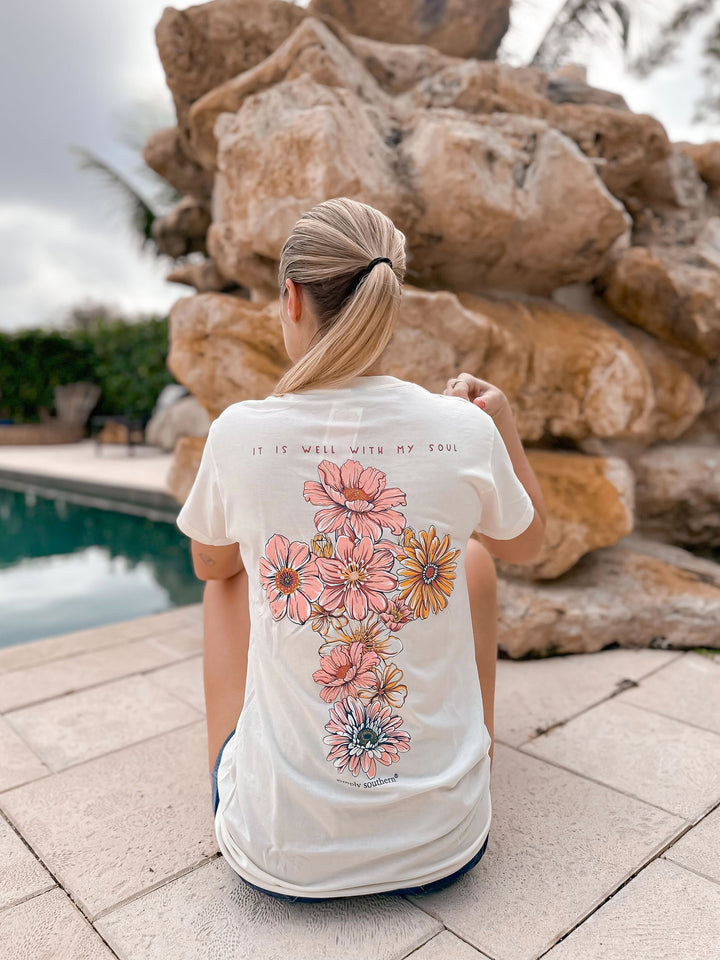'It Is Well With My Soul' Floral Cross Short Sleeve Tee by Simply Southern