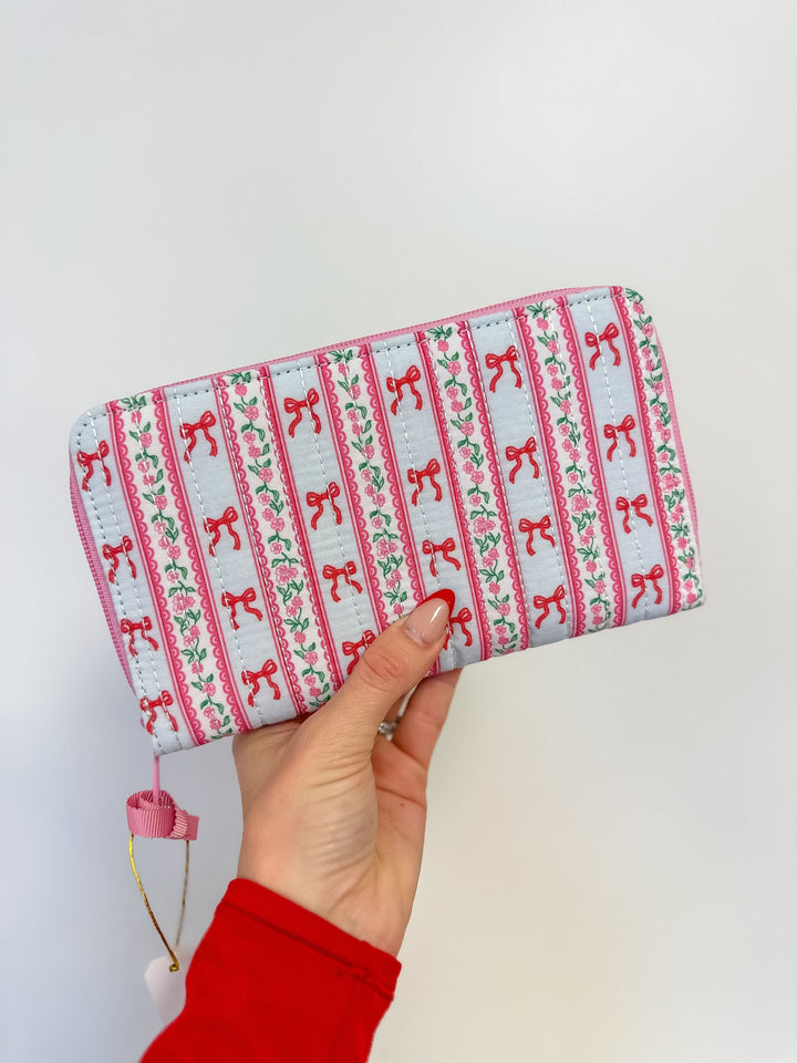 Bow Stripe Quilted Zip Wallet by Simply Southern
